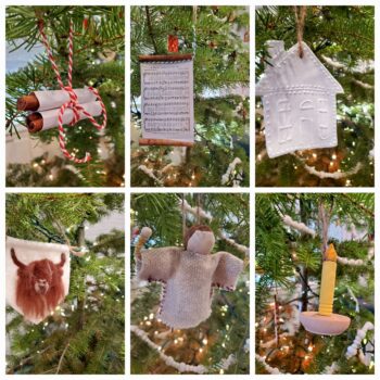 photo collage of Christmas ornaments