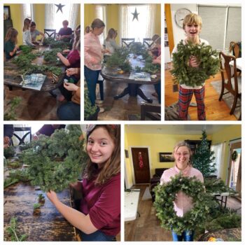 photo collage of wreath building project